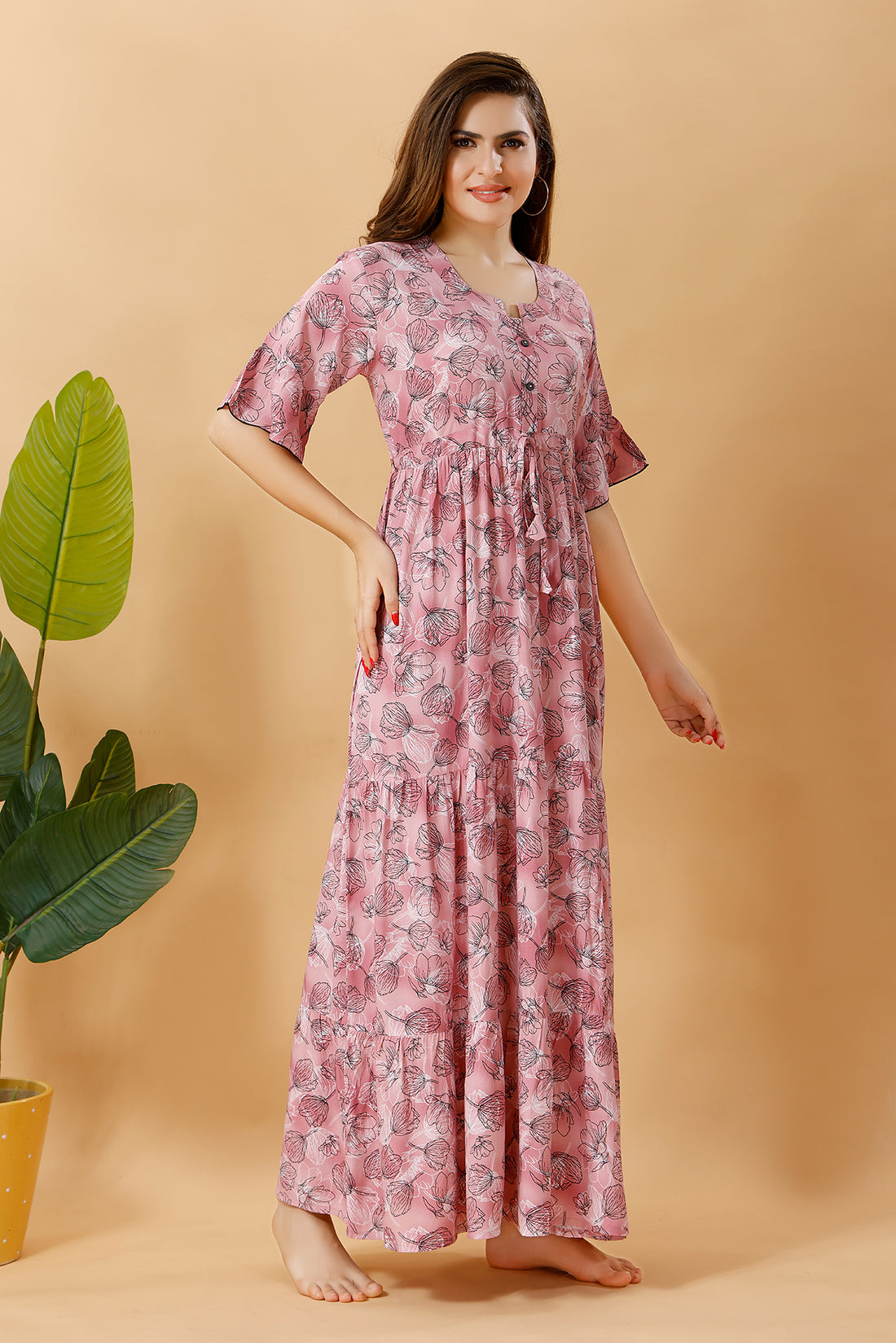 Pink Rayon Cotton Frock Nighty