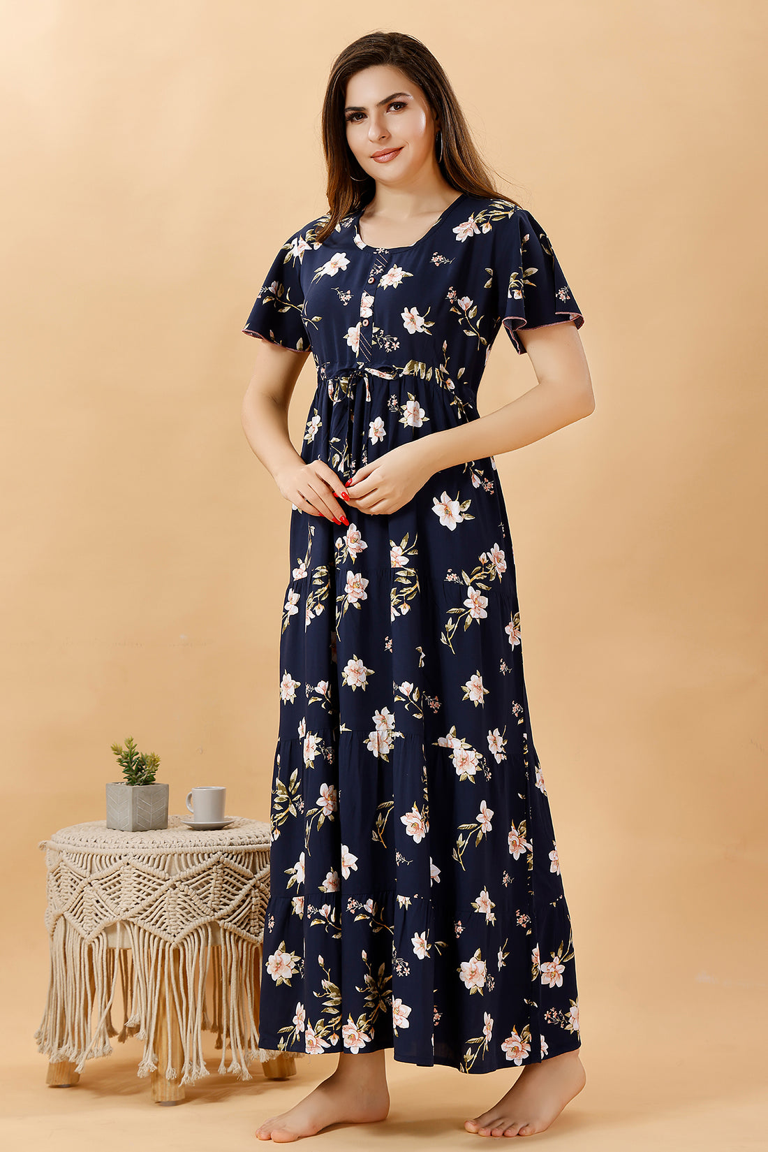 Floral Rayon Cotton Frock Style Nighty