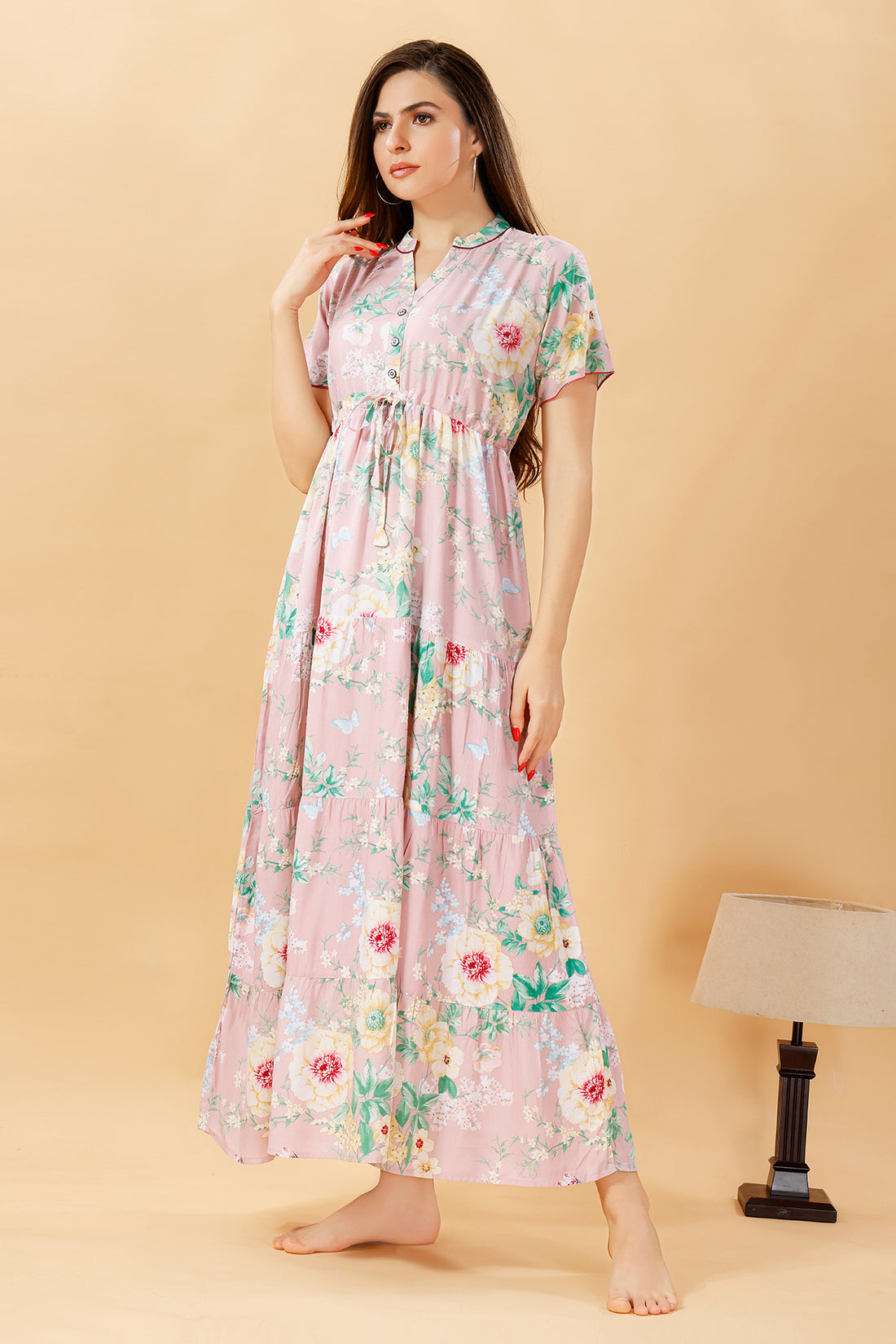 Floral Pink Frock Nighty