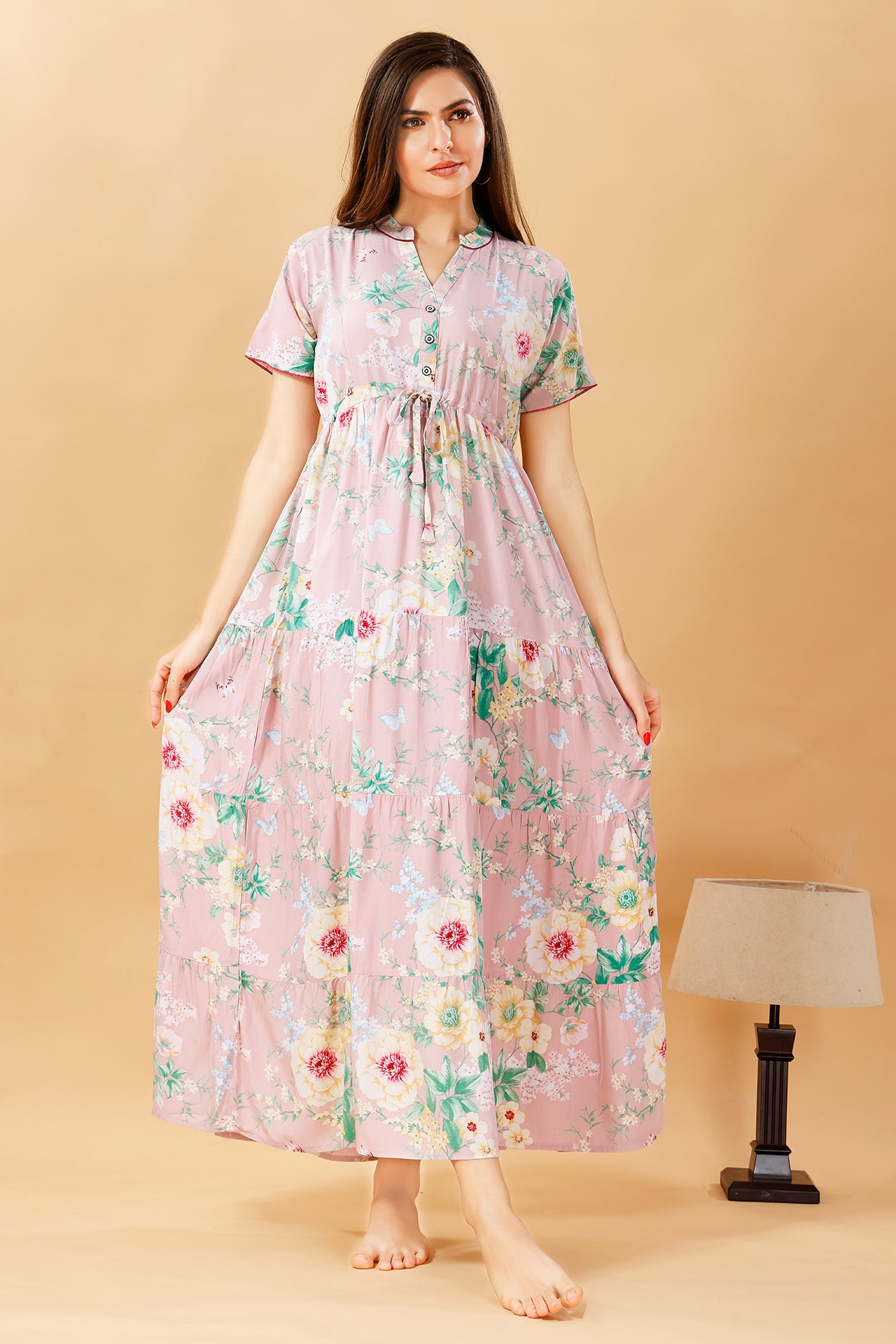 Floral Pink Frock Nighty