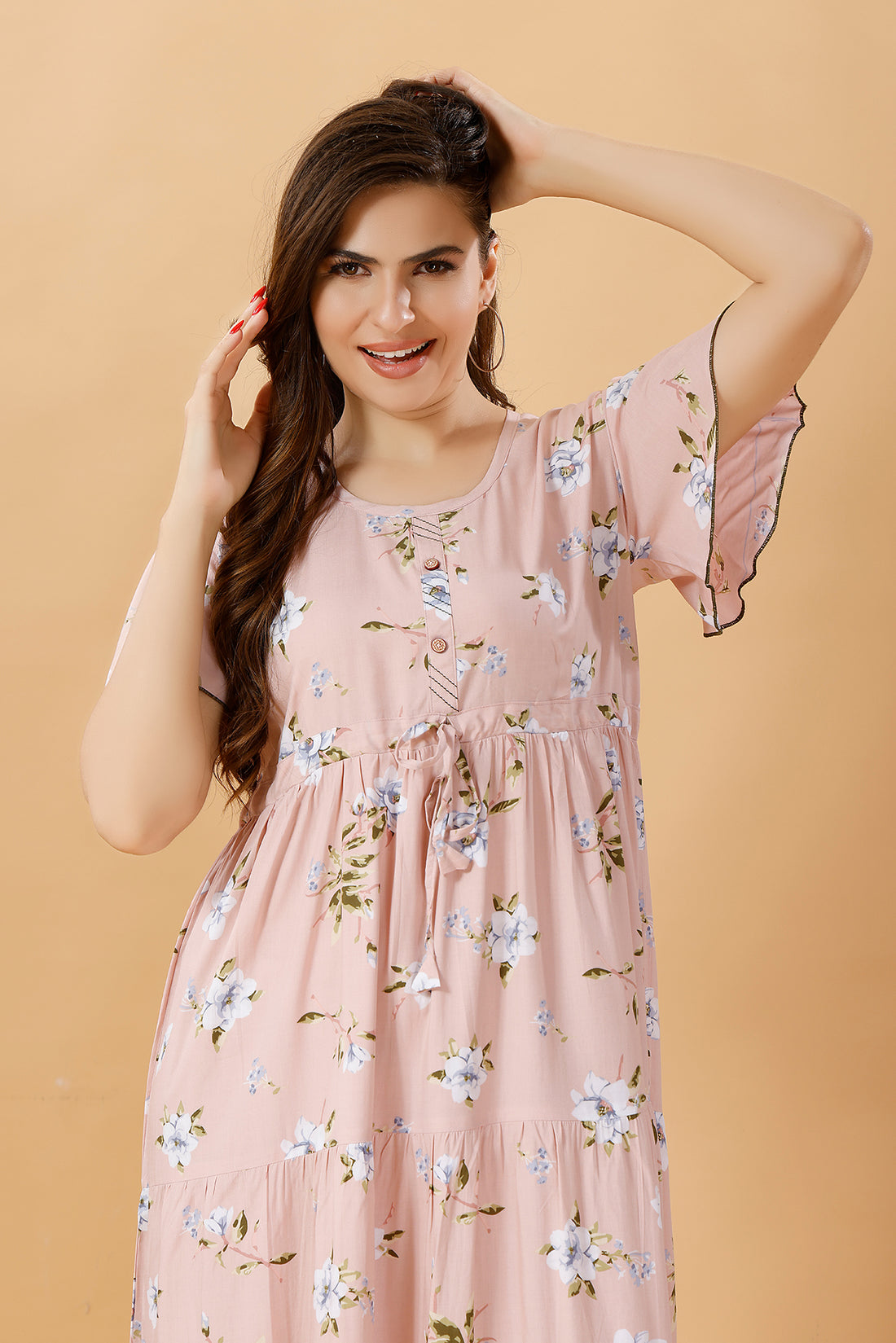 Pink Floral Frock Nighty