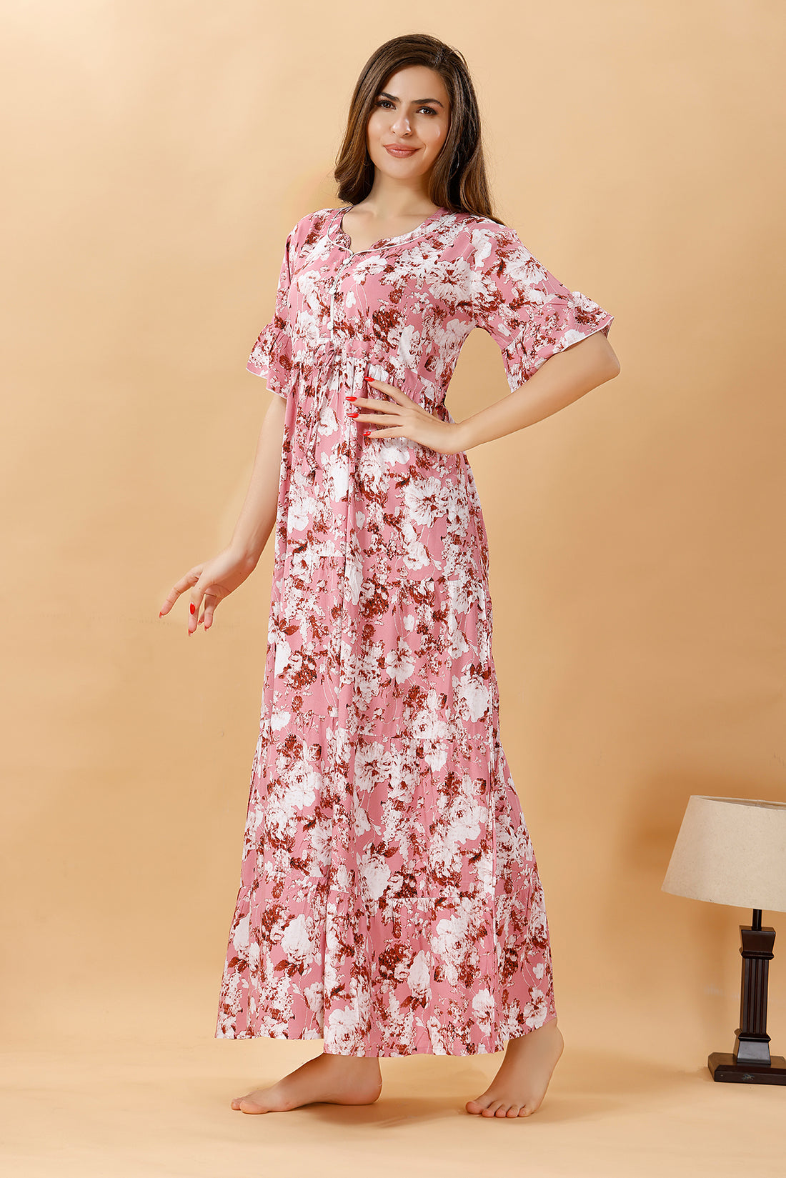 Floral Pink Frock Nighty