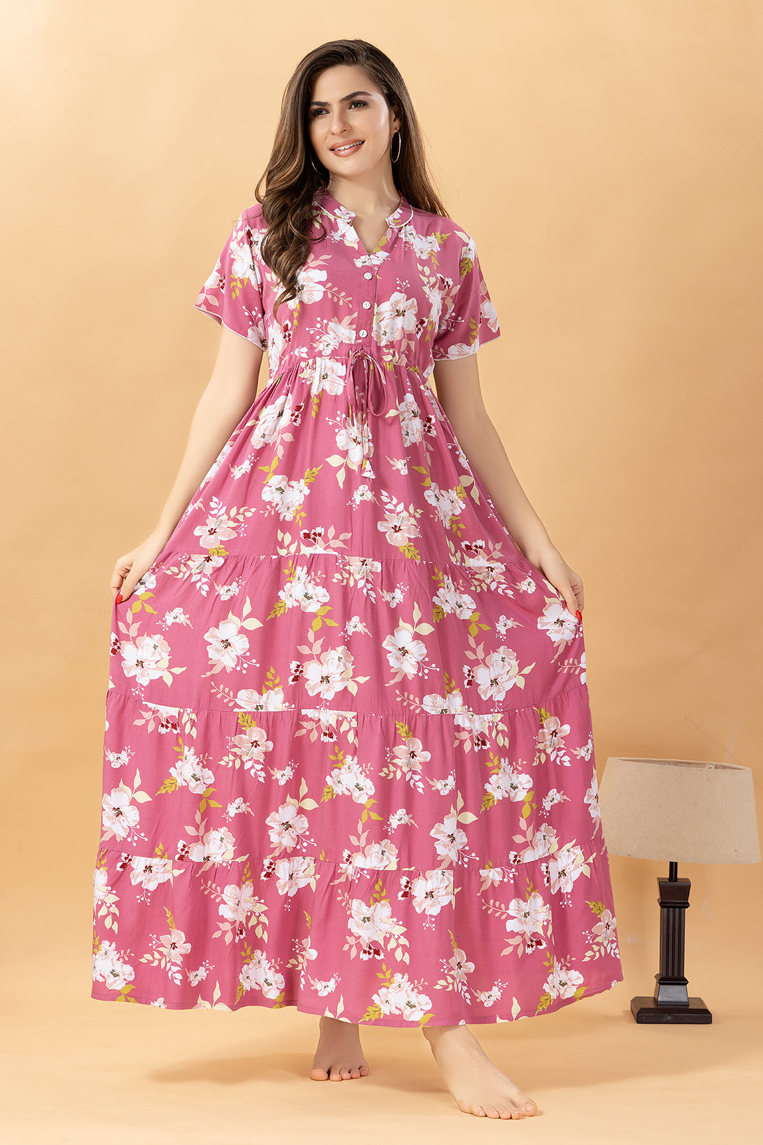 Pink Floral Frock Nighty