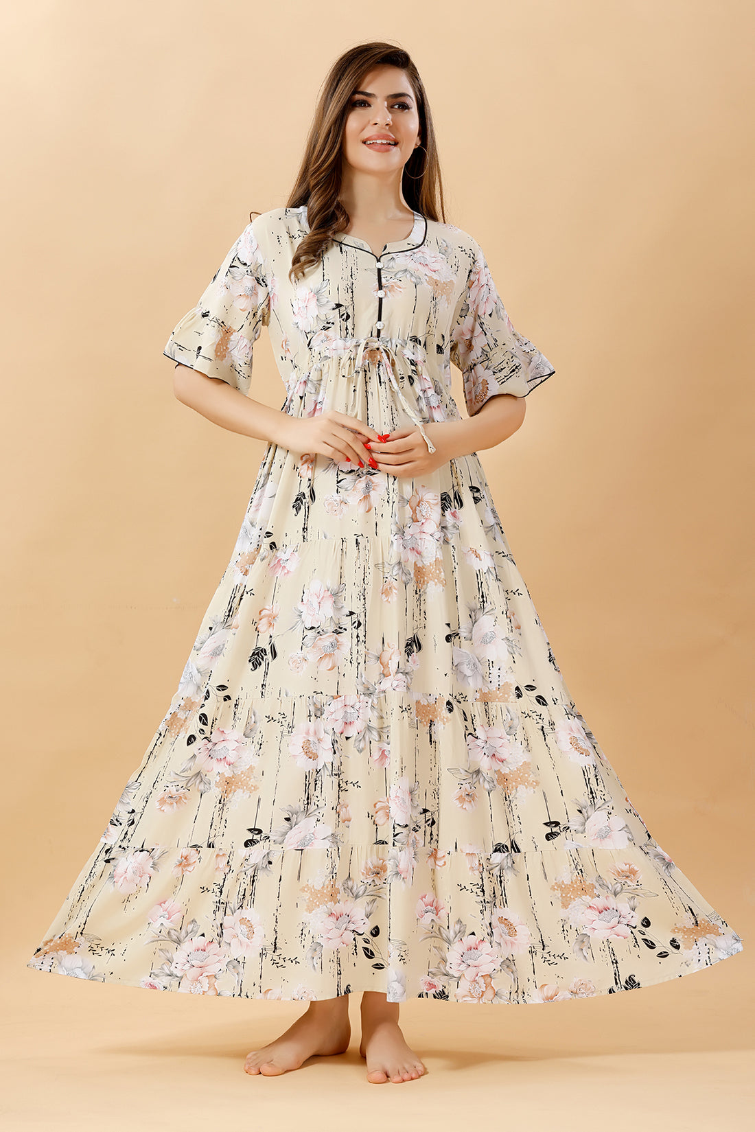 Floral Yellow Frock Style Nighty