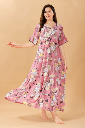 Floral Pink Frock Nighty