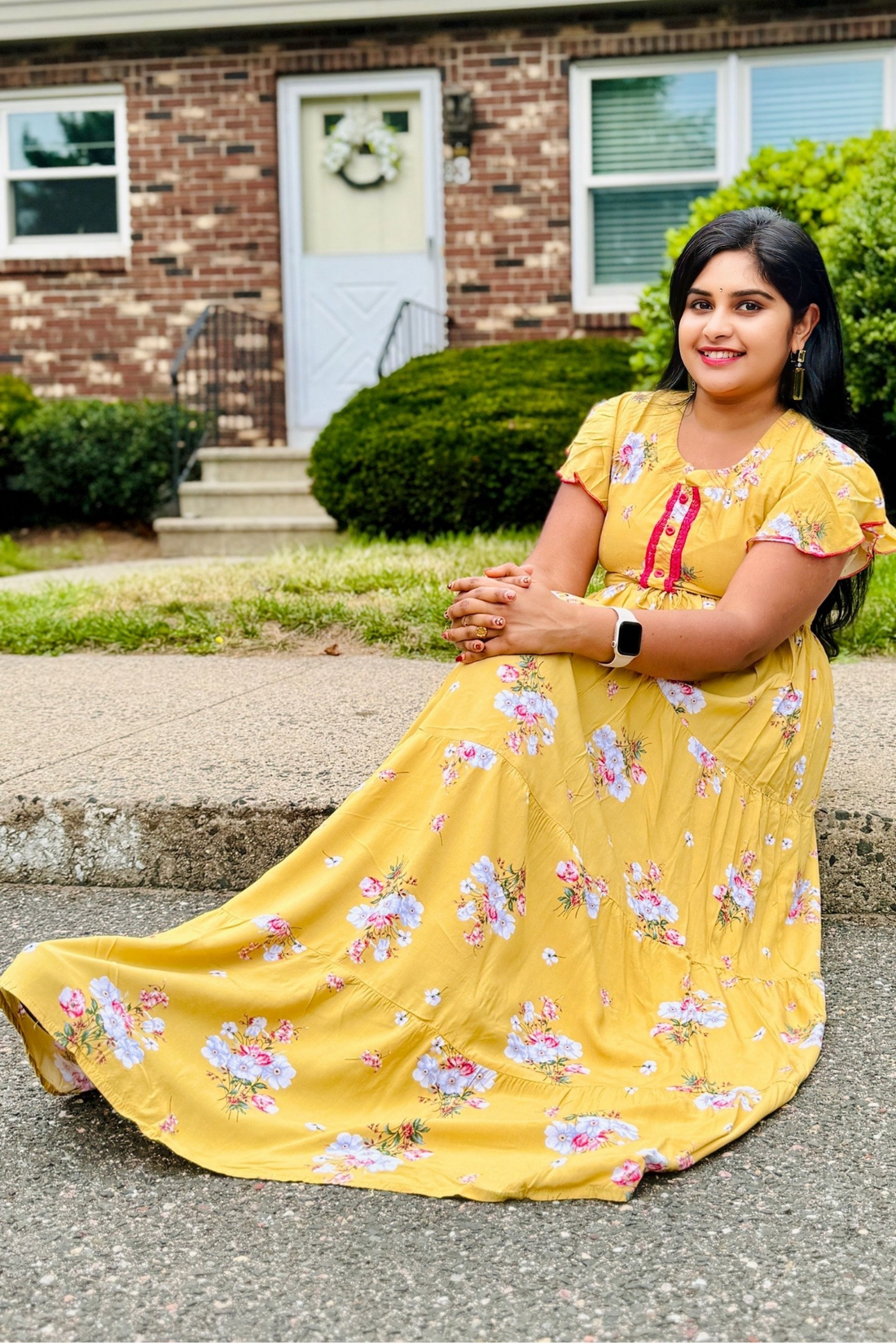 Floral Frock Yellow Rayon Cotton Nighty