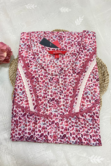 Floral Pink Soft Cotton Nighty