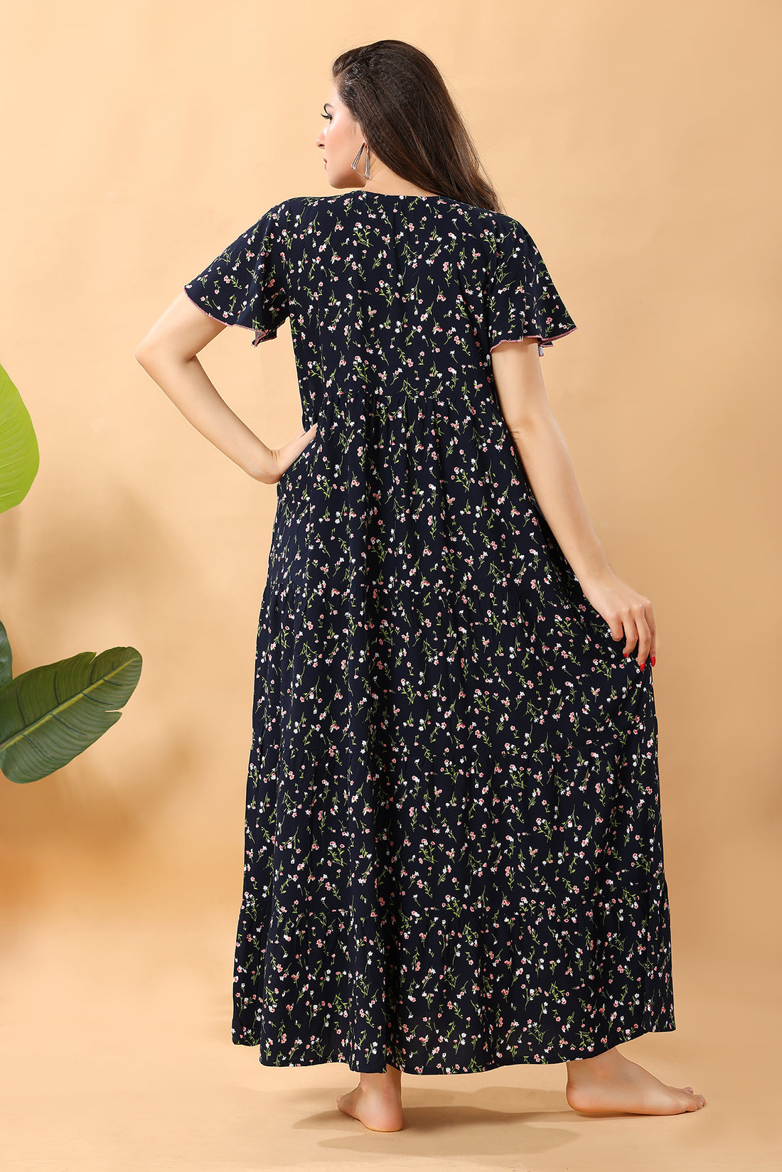 Black Frock Floral Nighty