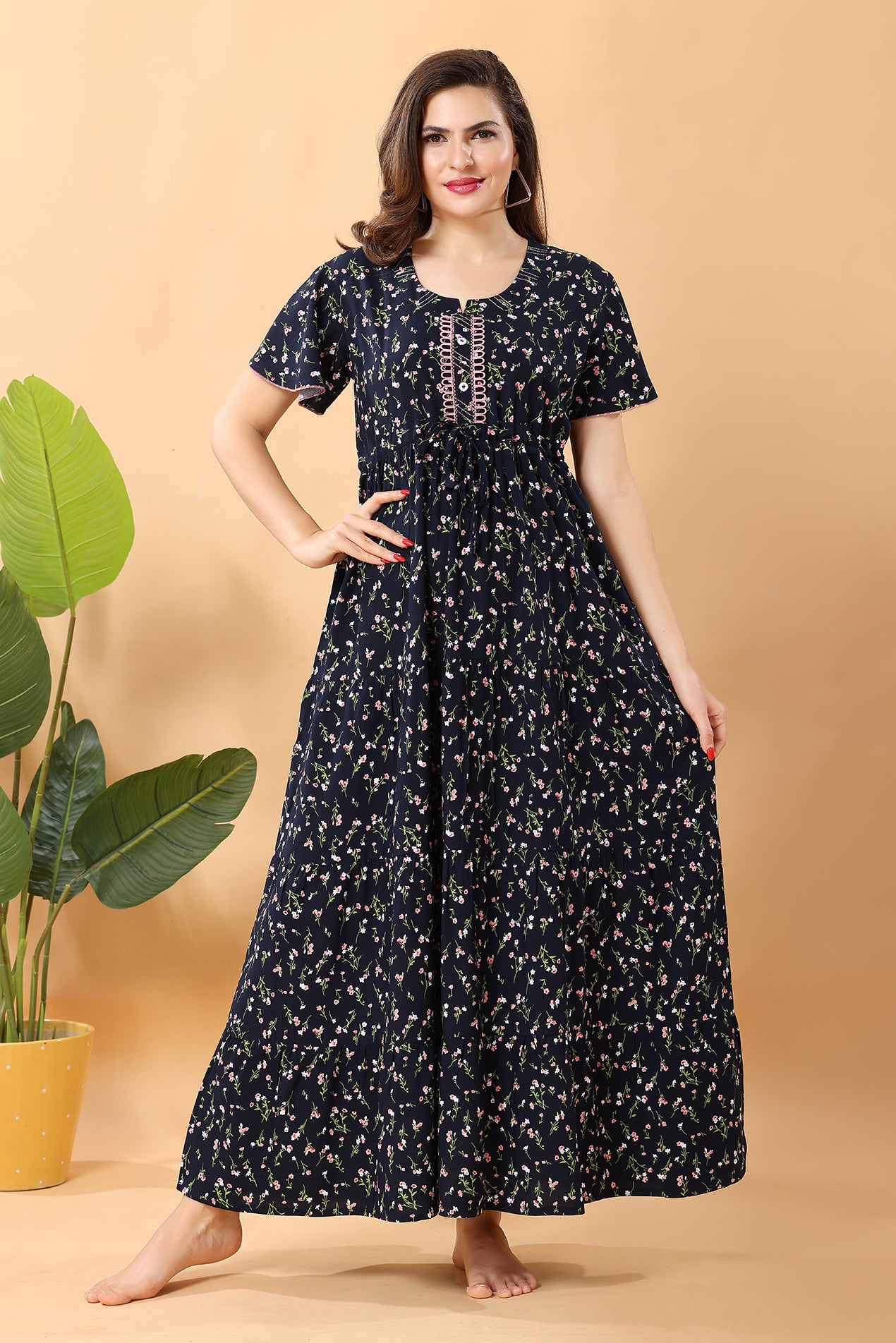 Black Frock Floral Nighty