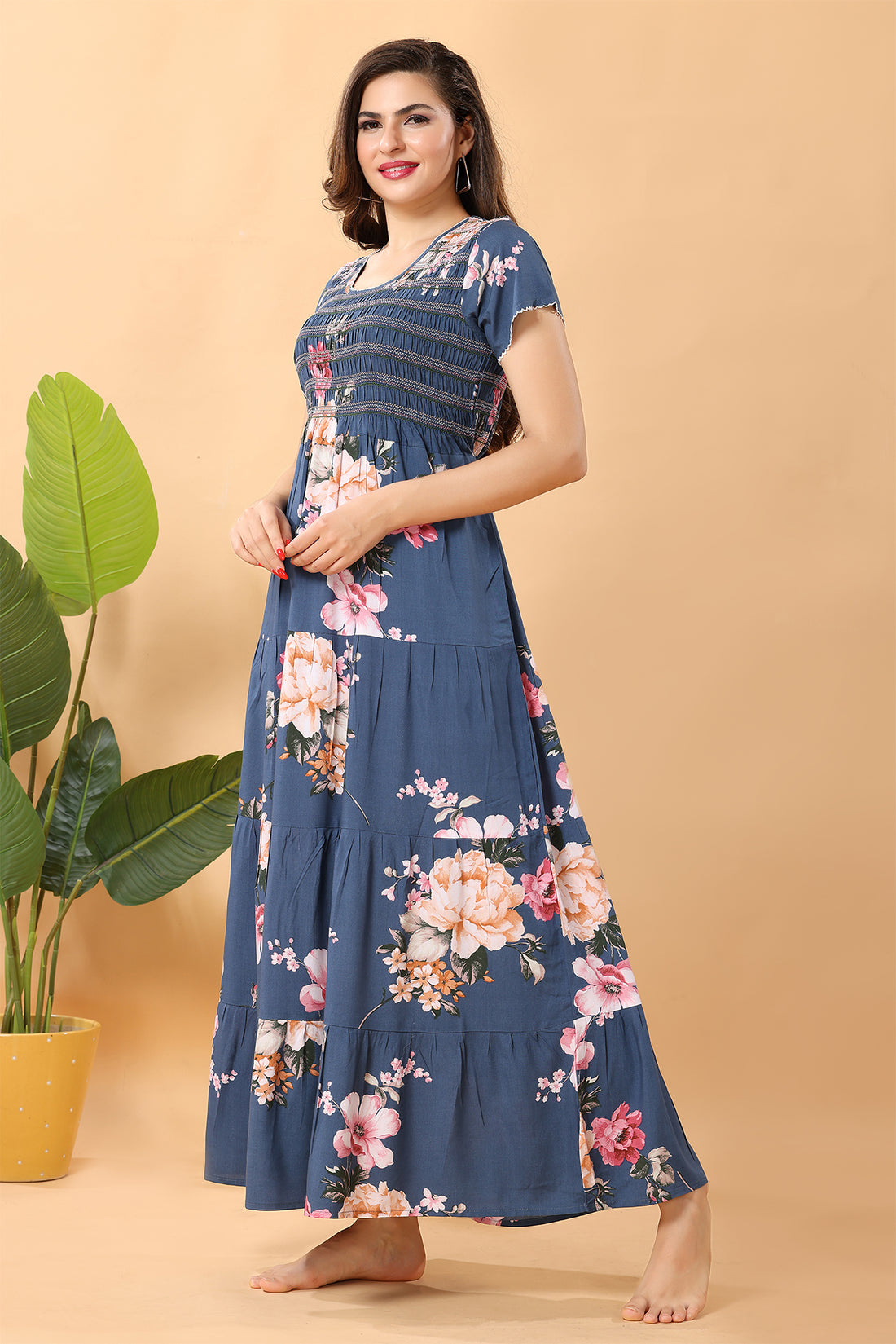 Smoking Beautiful Frock Style Floral Nighty