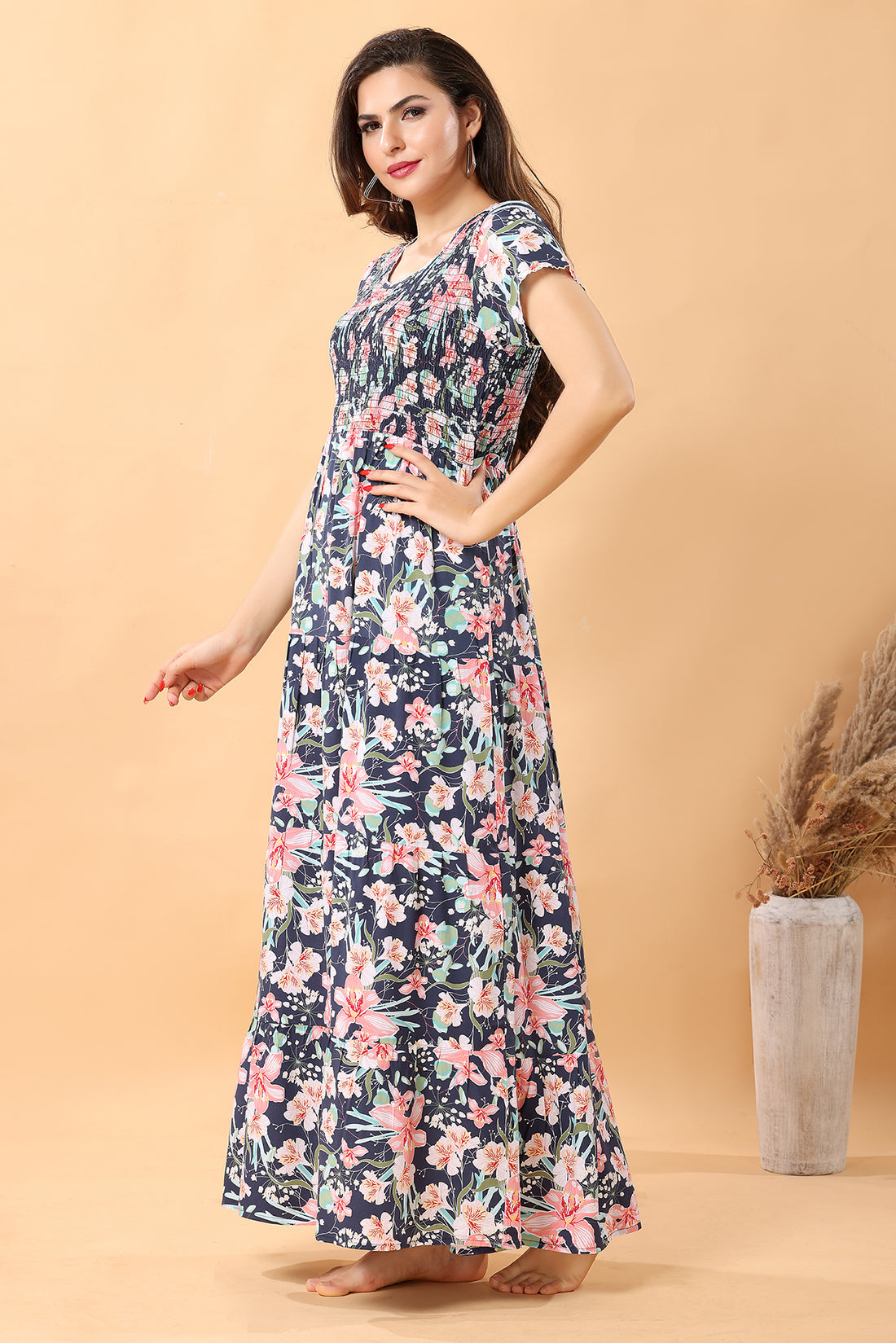 Smoking Frock Style Floral Nighty