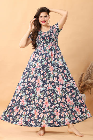 Smoking Frock Style Floral Nighty