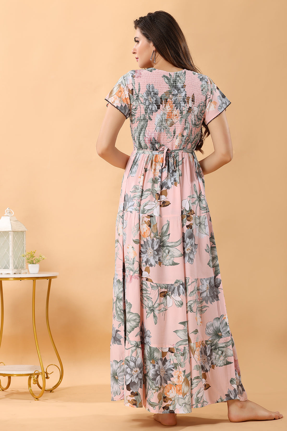 Pink Floral Smoking Nighty