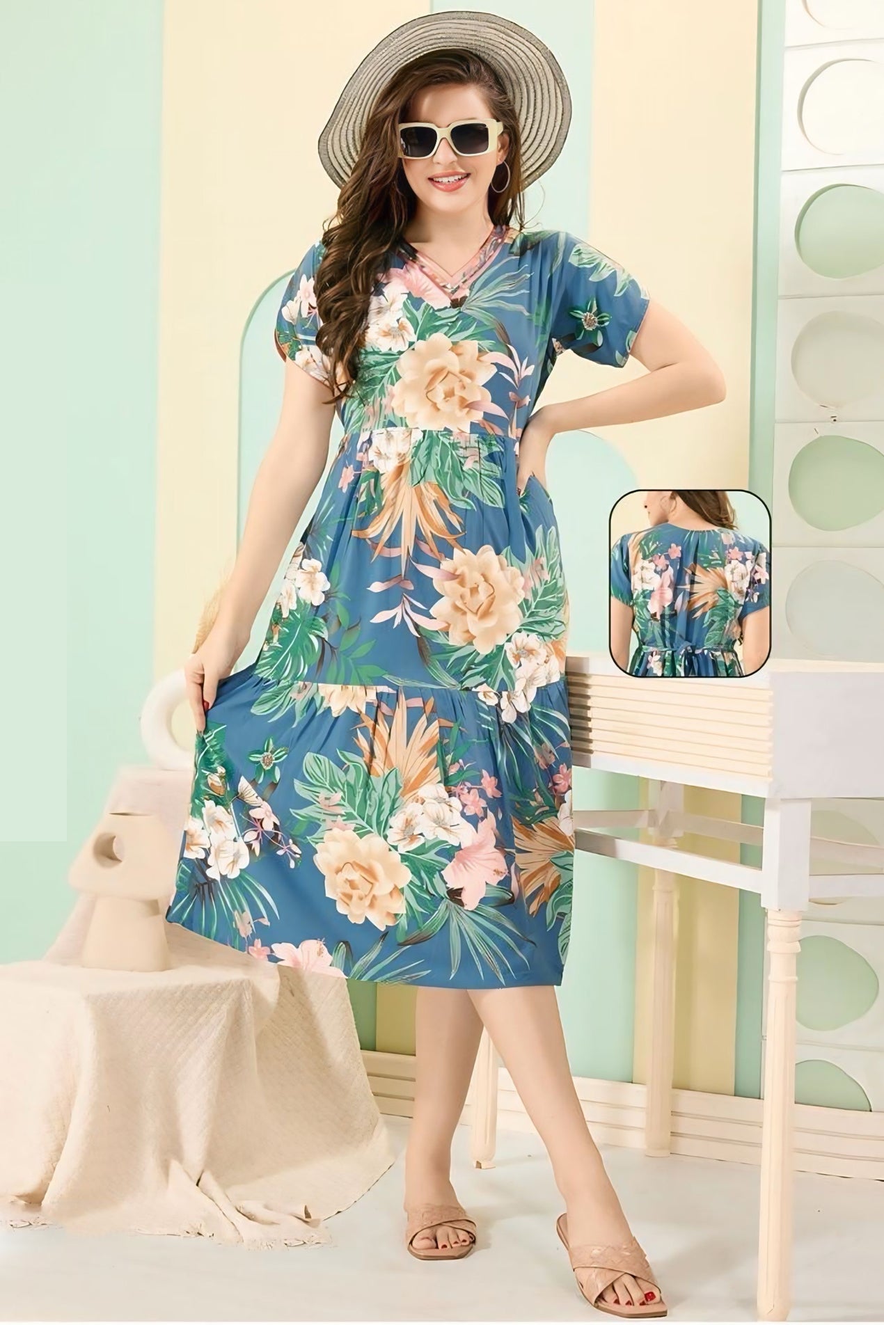 Sky Blue 3/4 Nighty