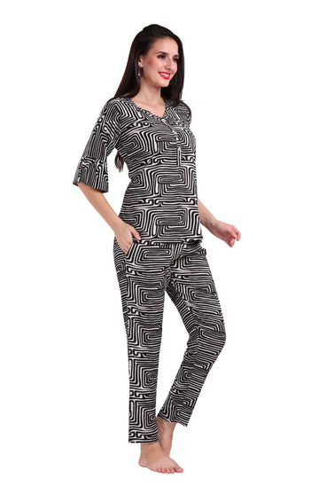 Black Lines Rayon Cotton Cord Set