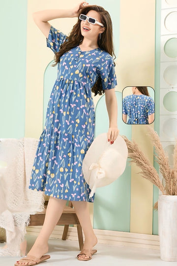 Blue Floral 3/4 Nighty