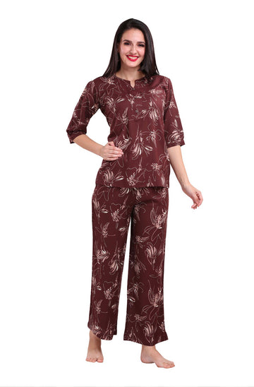 3/4 Sleeves Rayon Cotton Brown Color Cord Set