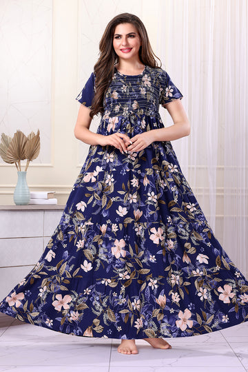 Smoking Blue Floral Frock Nighty