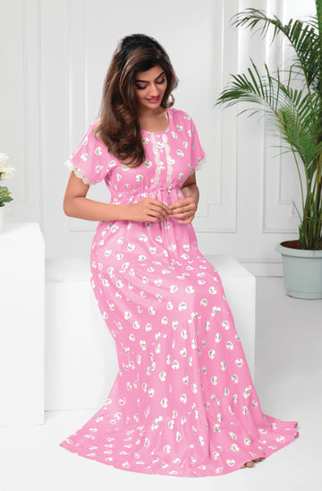 Frock Pink Color Rayon Cotton Juliet Nighty