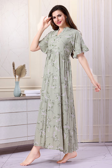 Green Floral Frock Style nighty