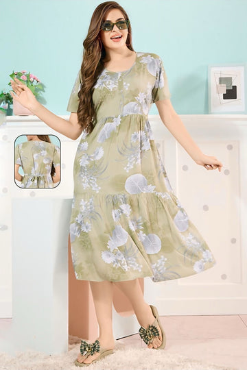 Green Floral 3/4 Nighty