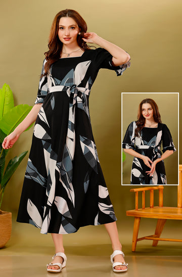 3/4 Black Color Rayon Cotton Nighty