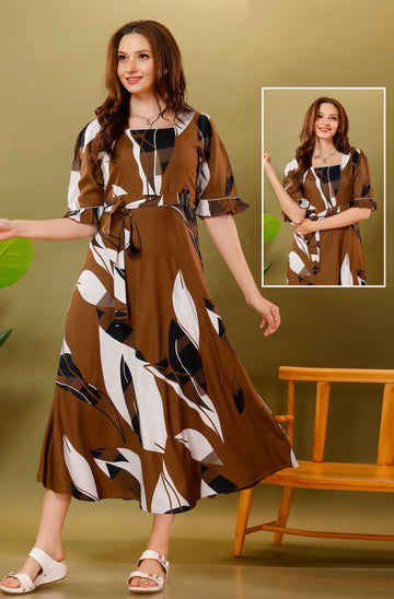 3/4 Brown Color Rayon Cotton Nighty