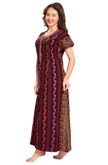 Bhatik Print Pure Cotton Maroon Nighty