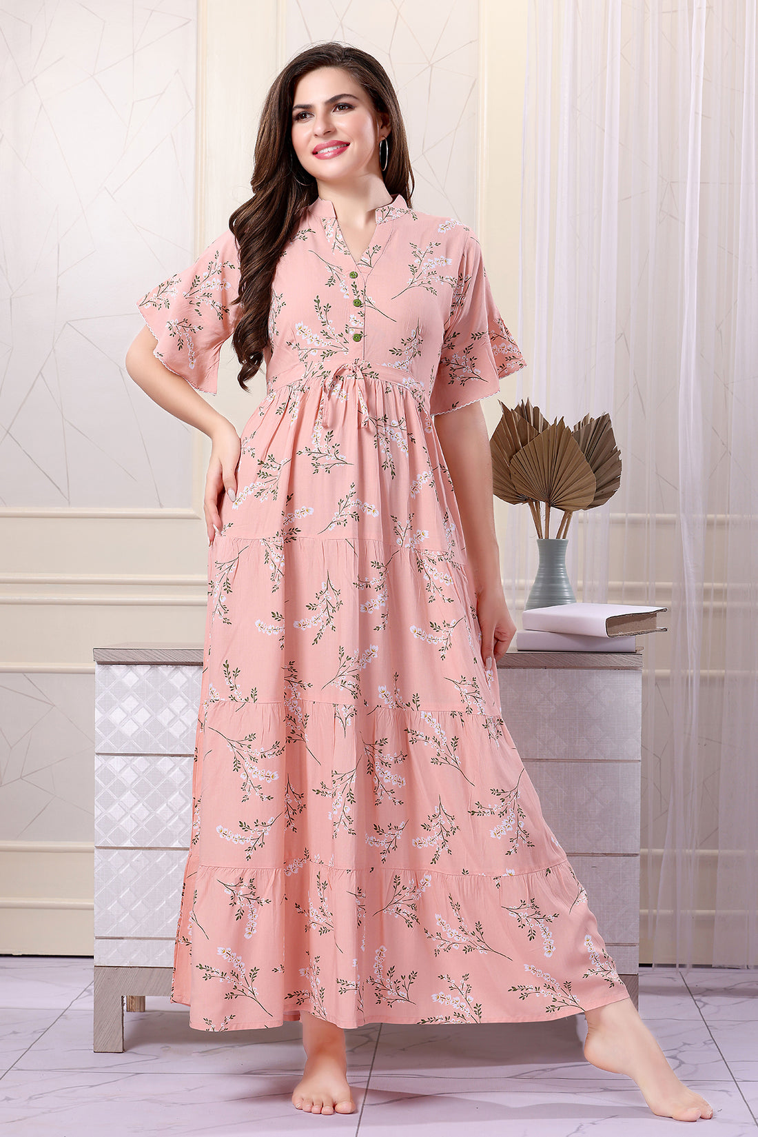 Peach Beautiful Frock cotton Nighty @Sindhu Reddy