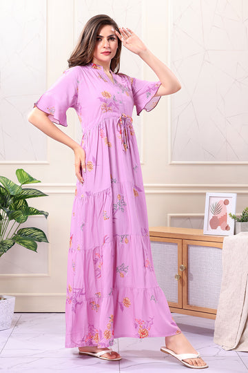 Floral Frock Style Rayon Cotton Nighty