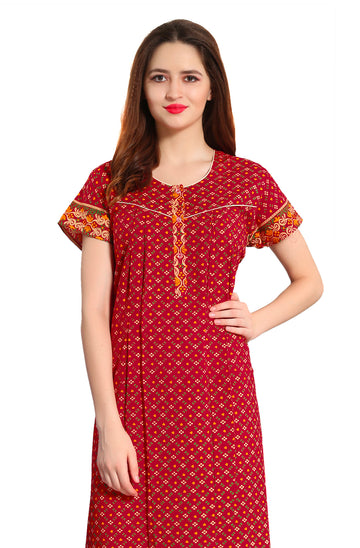 Bhatik Print Pure Cotton Red Nighty