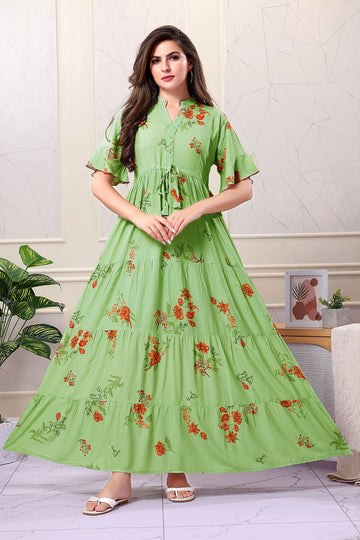 Green Floral Frock Nighty