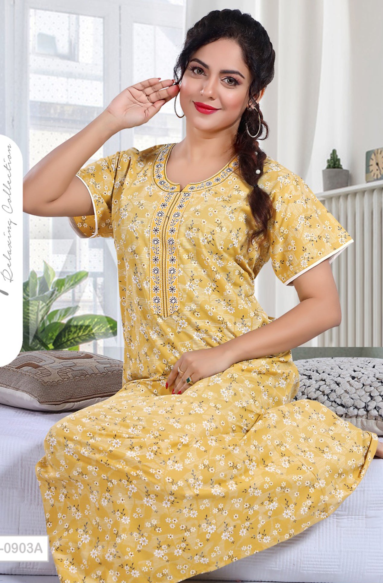 Cotton Yellow Straight Cut SkinStory Nighty