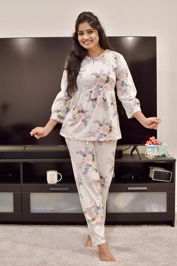 Floral White Juliet Banyan Pyjama Set