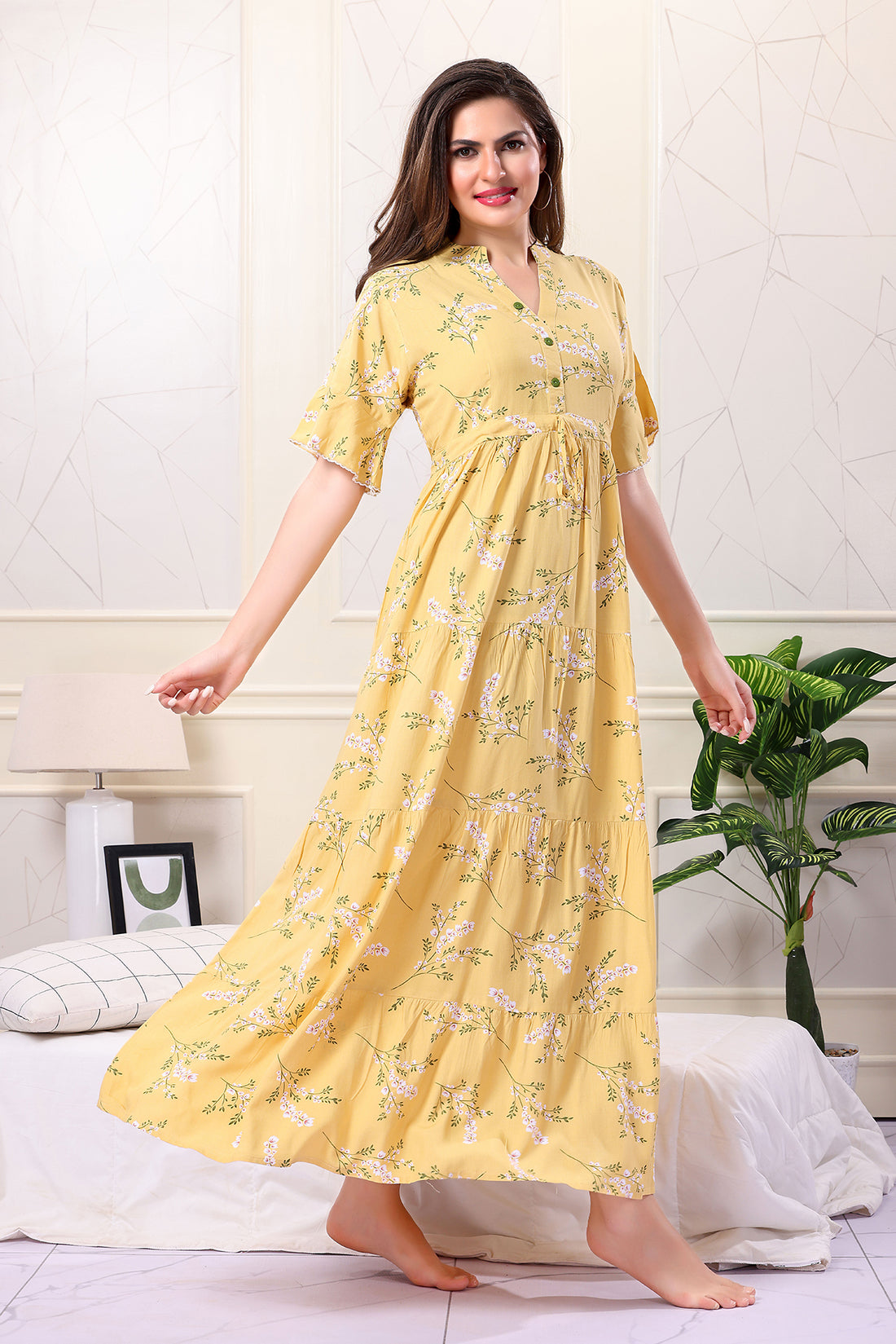 Small Floral Frock Yellow Nighty @Sindhu Reddy